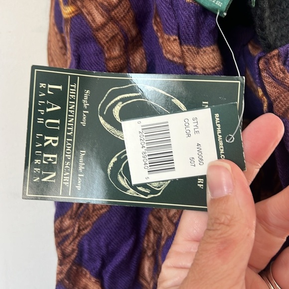 Ralph Lauren Purple equestrian print Tubular Infinity loop Scarf Black Purple 🟦 - Picture 4 of 6